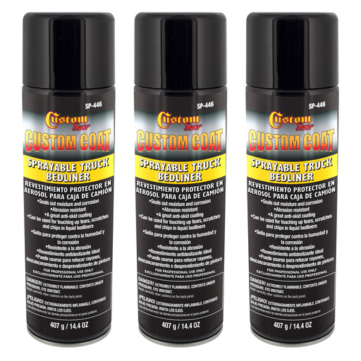 Custom Coat Sprayable Truck Bedliner 14.4 ounce Spray Can - Black (Pack of 3)