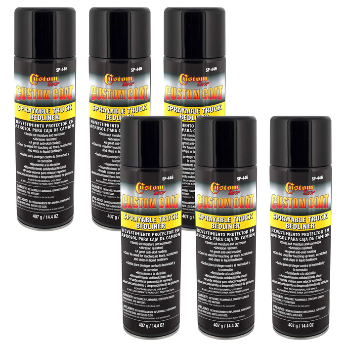 Custom Coat Sprayable Truck Bedliner 14.4 ounce Spray Can - Black (Pack of 6)