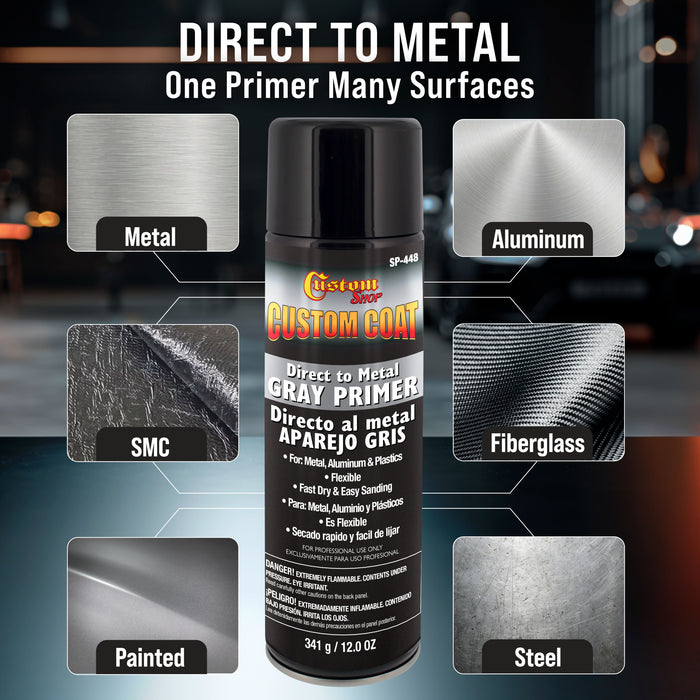 1K High Build Primer Spray Paint (3 Pack) - 12 Oz Grey - Automotive Sandable Primer for Metal, Plastic, Fiberglass - Direct to Metal - Easy Sanding for Auto Paint