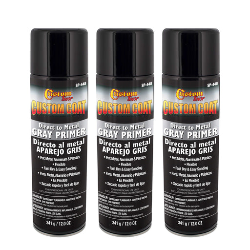 K High Build Direct to Metal Primer - 12 Ounce Spray Can - Grey - for Automotive and Industrial Use - Easy Sanding (Pack of 3)