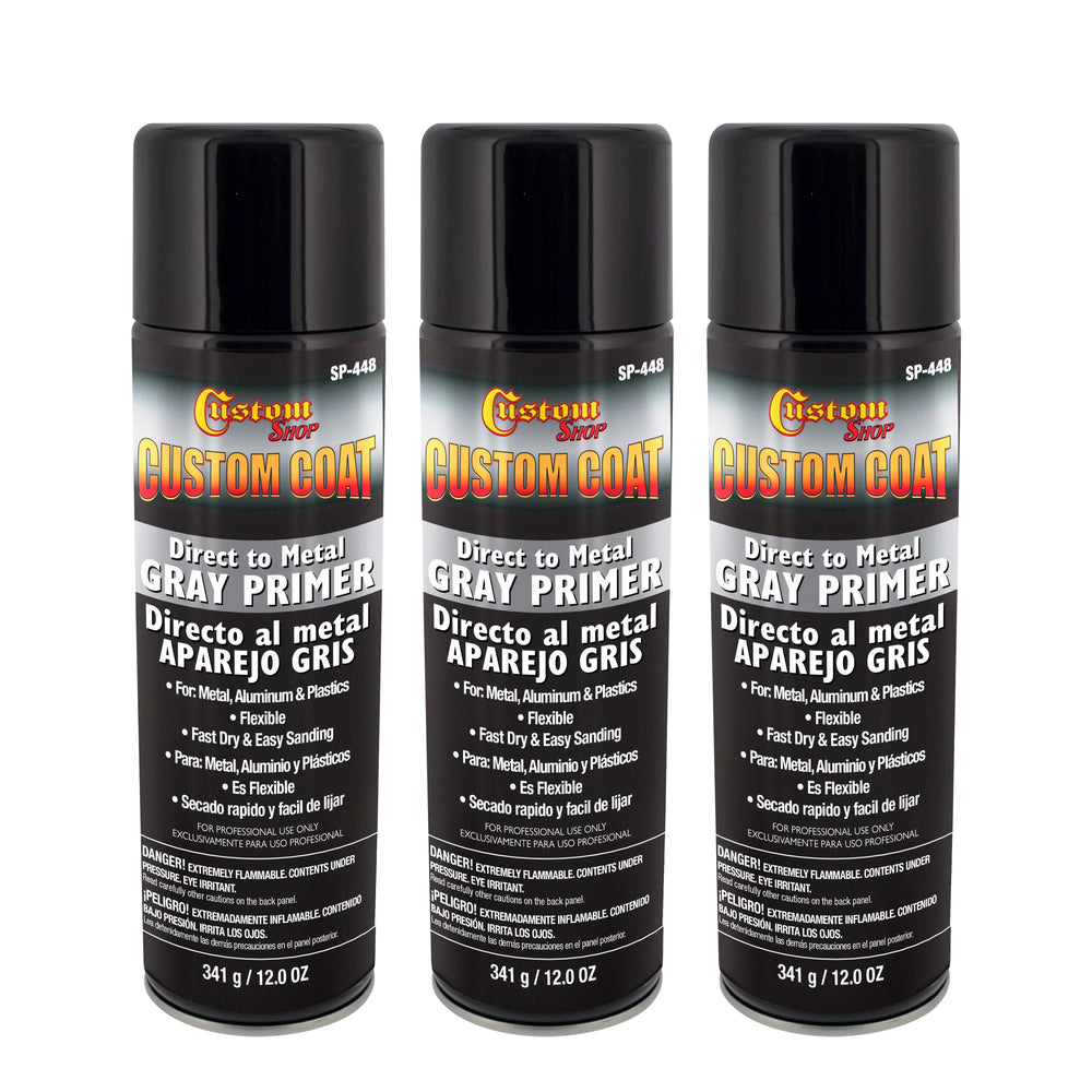 K High Build Direct to Metal Primer - 12 Ounce Spray Can - Grey - for Automotive and Industrial Use - Easy Sanding (Pack of 3)