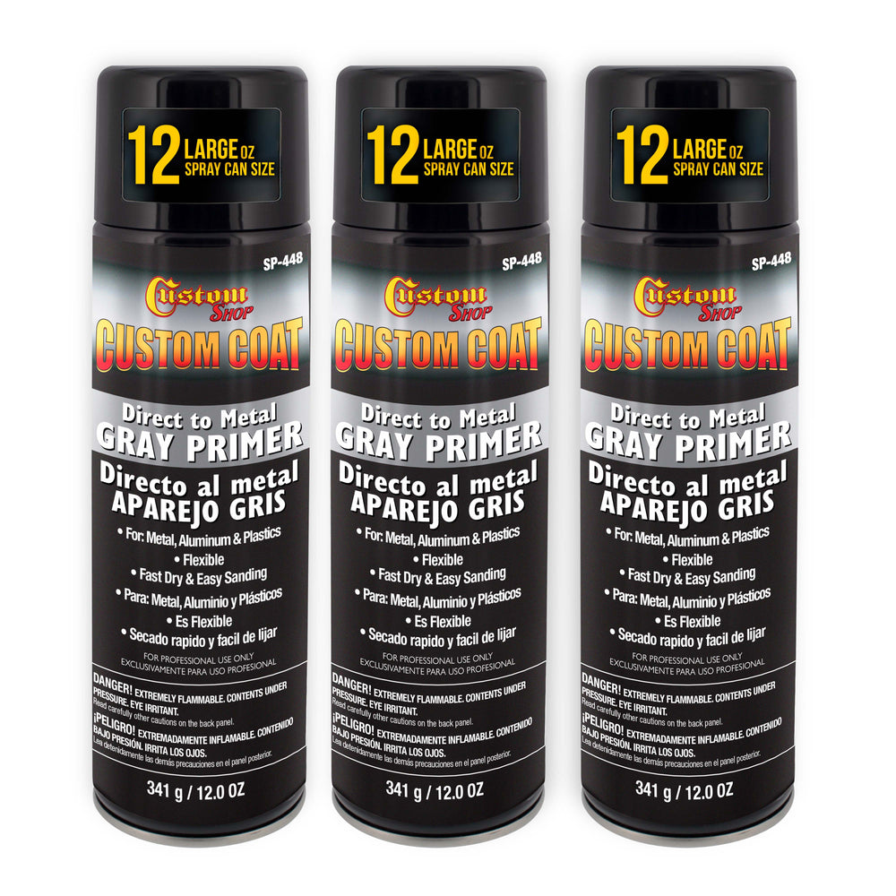 1K High Build Primer Spray Paint (3 Pack) - 12 Oz Grey - Automotive Sandable Primer for Metal, Plastic, Fiberglass - Direct to Metal - Easy Sanding for Auto Paint