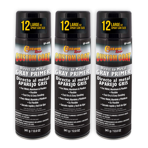 1K High Build Primer Spray Paint (3 Pack) - 12 Oz Grey - Automotive Sandable Primer for Metal, Plastic, Fiberglass - Direct to Metal - Easy Sanding for Auto Paint