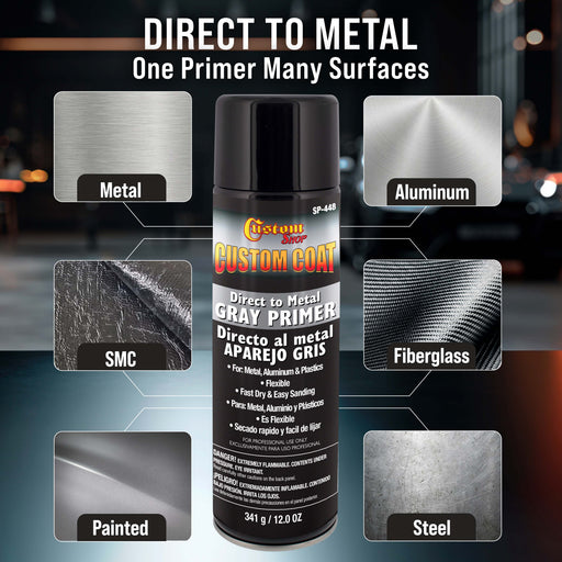1K High Build Primer Spray Paint (6 Pack) - 12 Oz Grey - Automotive Sandable Primer for Metal, Plastic, Fiberglass - Direct to Metal - Easy Sanding