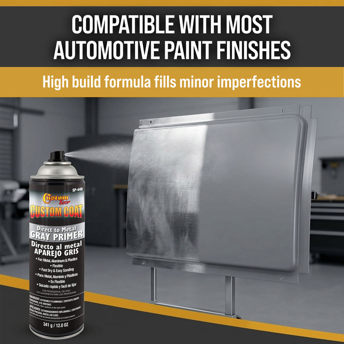 1K High Build Primer Spray Paint (6 Pack) - 12 Oz Grey - Automotive Sandable Primer for Metal, Plastic, Fiberglass - Direct to Metal - Easy Sanding for Auto Paint
