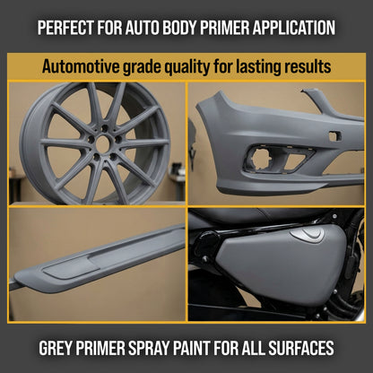 1K High Build Primer Spray Paint (6 Pack) - 12 Oz Grey - Automotive Sandable Primer for Metal, Plastic, Fiberglass - Direct to Metal - Easy Sanding