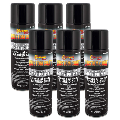 1K High Build Direct to Metal Primer - 12 Ounce Spray Can - Grey - for Automotive and Industrial Use - Easy Sanding (Pack of 6)