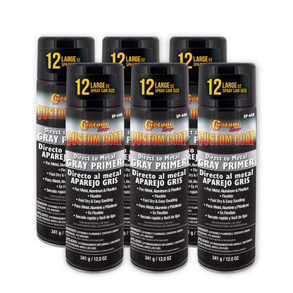 1K High Build Primer Spray Paint (6 Pack) - 12 Oz Grey - Automotive Sandable Primer for Metal, Plastic, Fiberglass - Direct to Metal - Easy Sanding