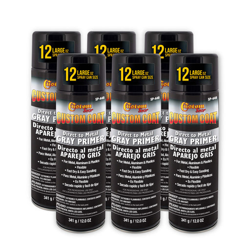 1K High Build Primer Spray Paint (6 Pack) - 12 Oz Grey - Automotive Sandable Primer for Metal, Plastic, Fiberglass - Direct to Metal - Easy Sanding for Auto Paint