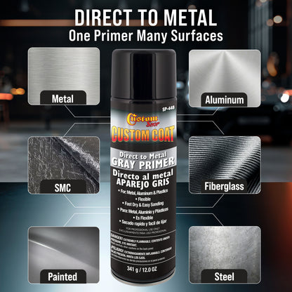 1K High Build Primer Spray Paint - 12 Oz Grey - Automotive Sandable Primer for Metal, Plastic, Fiberglass - Direct to Metal - Easy Sanding for Auto