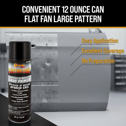 1K High Build Primer Spray Paint - 12 Oz Grey - Automotive Sandable Primer for Metal, Plastic, Fiberglass - Direct to Metal - Easy Sanding for Auto
