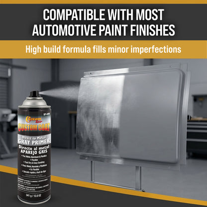 1K High Build Primer Spray Paint - 12 Oz Grey - Automotive Sandable Primer for Metal, Plastic, Fiberglass - Direct to Metal - Easy Sanding for Auto