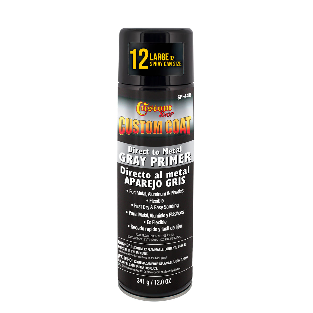 1K High Build Primer Spray Paint - 12 Oz Grey - Automotive Sandable Primer for Metal, Plastic, Fiberglass - Direct to Metal - Easy Sanding for Auto