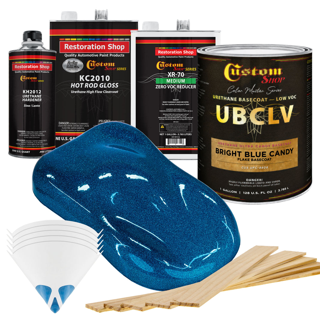 UFC Urethane Ultra Flake Colors - Bright Blue Candy Flake Basecoat- Gallon Gloss Kit