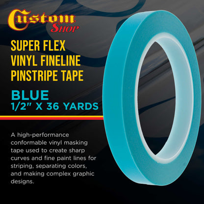 Vinyl Fineline Pinstripe Tape, Blue 1/2" x 36 Yard Roll - Create Sharp Graphic Design Curves, Mask Fine Lines, Conformable Paint Masking Striping