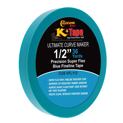 Vinyl Fineline Pinstripe Tape, Blue 1/2" x 36 Yard Roll - Create Sharp Graphic Design Curves, Mask Fine Lines, Conformable Paint Masking Striping