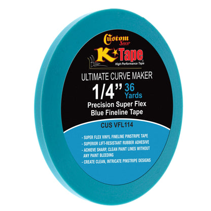 Vinyl Fineline Pinstripe Tape, Blue 1/4" x 36 Yard Roll - Create Sharp Graphic Design Curves, Mask Fine Lines, Conformable Paint Masking Striping
