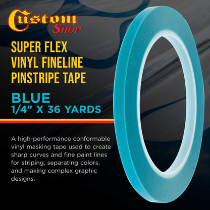 Vinyl Fineline Pinstripe Tape, Blue 1/4" x 36 Yard Roll - Create Sharp Graphic Design Curves, Mask Fine Lines, Conformable Paint Masking Striping