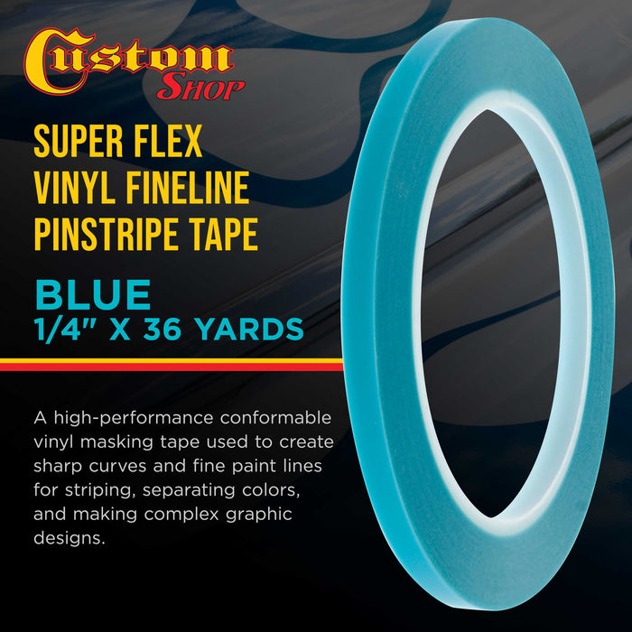 Vinyl Fineline Pinstripe Tape, Blue 1/4" x 36 Yard Roll - Create Sharp Graphic Design Curves, Mask Fine Lines, Conformable Paint Masking Striping Tape for Auto, Motorcycle, Flame Painting