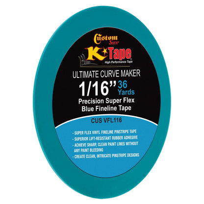 Vinyl Fineline Pinstripe Tape, Blue 1/16" x 36 Yard Roll - Create Sharp Graphic Design Curves, Mask Fine Lines, Conformable Paint Masking Striping