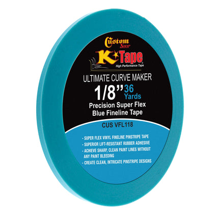 Vinyl Fineline Pinstripe Tape, Blue 1/8" x 36 Yard Roll - Create Sharp Graphic Design Curves, Mask Fine Lines, Conformable Paint Masking Striping