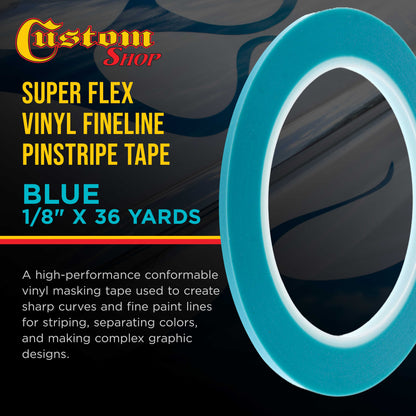 Vinyl Fineline Pinstripe Tape, Blue 1/8" x 36 Yard Roll - Create Sharp Graphic Design Curves, Mask Fine Lines, Conformable Paint Masking Striping