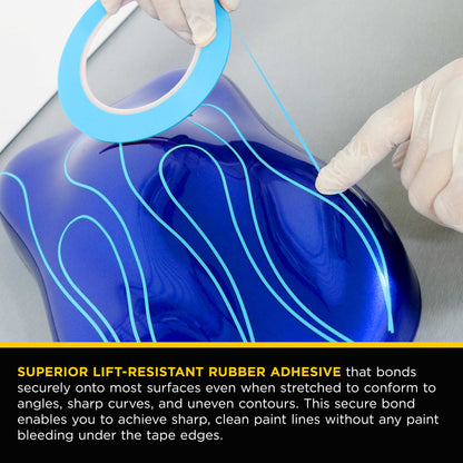 Vinyl Fineline Pinstripe Tape, Blue 1/8" x 36 Yard Roll - Create Sharp Graphic Design Curves, Mask Fine Lines, Conformable Paint Masking Striping