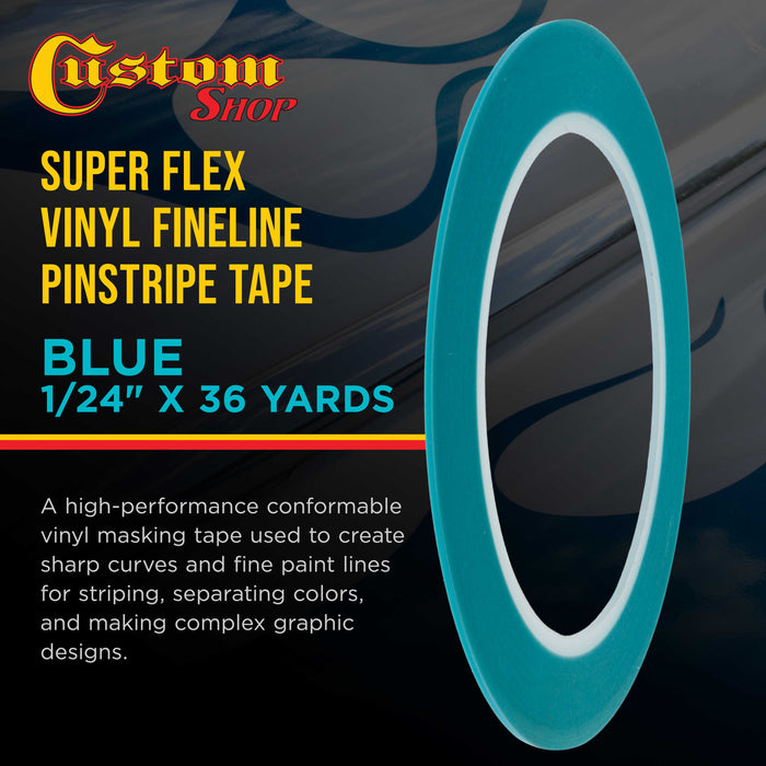 Vinyl Fineline Pinstripe Tape, Blue 1/24" x 36 Yard Roll - Create Sharp Graphic Design Curves, Mask Fine Lines, Conformable Paint Masking Striping Tape for Auto, Motorcycle, Flame Painting