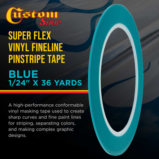 Vinyl Fineline Pinstripe Tape, Blue 1/24" x 36 Yard Roll - Create Sharp Graphic Design Curves, Mask Fine Lines, Conformable Paint Masking Striping Tape for Auto, Motorcycle, Flame Painting