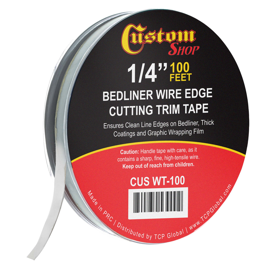 Professional Bedliner Wire Edge Tape, 1/4" x 100ft Roll - Precision Metal Cutting Filament for Spray-On Truck Liners, Vinyl Car Wraps & Thick