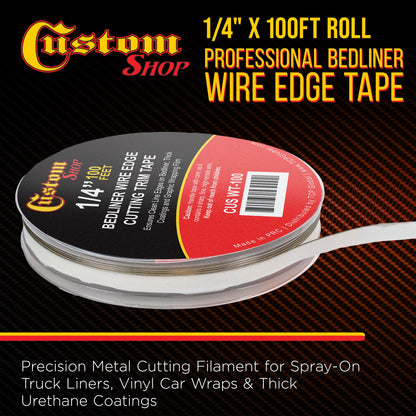 Professional Bedliner Wire Edge Tape, 1/4" x 100ft Roll - Precision Metal Cutting Filament for Spray-On Truck Liners, Vinyl Car Wraps & Thick