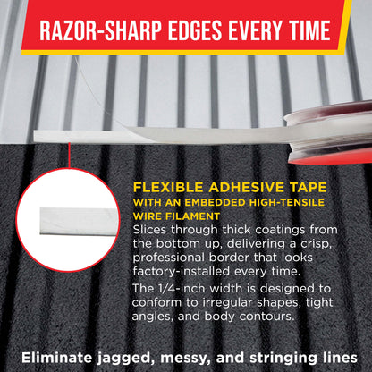 Professional Bedliner Wire Edge Tape, 1/4" x 100ft Roll - Precision Metal Cutting Filament for Spray-On Truck Liners, Vinyl Car Wraps & Thick