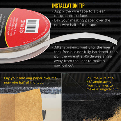 Professional Bedliner Wire Edge Tape, 1/4" x 100ft Roll - Precision Metal Cutting Filament for Spray-On Truck Liners, Vinyl Car Wraps & Thick