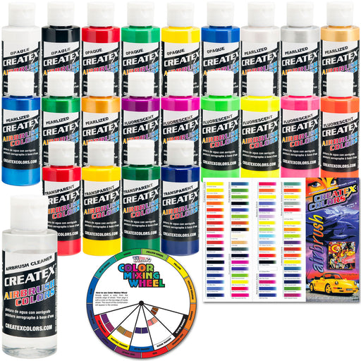 Createx 22 Color Kit with Cleaner, Color Wheel & Color Chart Guide