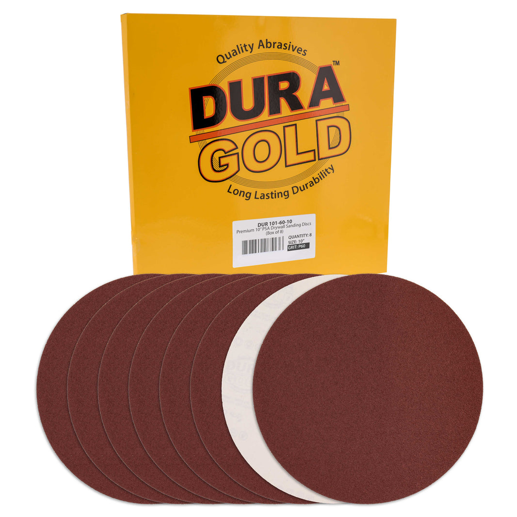 Premium 10" PSA Sanding Discs - 60 Grit (Box of 8) - Sandpaper Discs with Self Adhesive, Fast Cutting Aluminum Oxide, Drywall, Floor, Wood