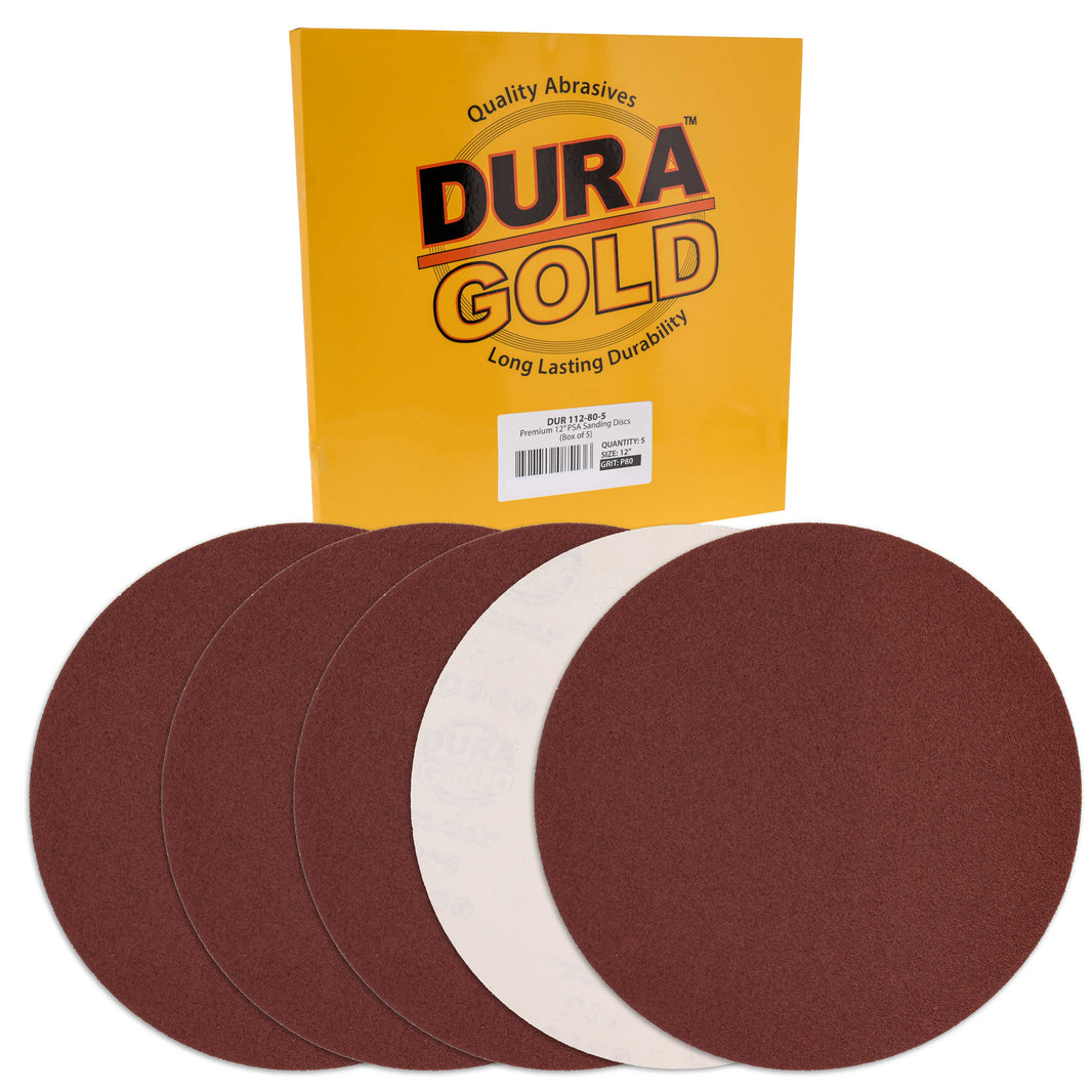 Premium 12" PSA Sanding Discs - 80 Grit (Box of 5) - Sandpaper Discs with Self Adhesive, Fast Cutting Aluminum Oxide, Drywall, Floor, Wood