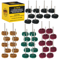 40-Piece 1" Abrasive Conditioning Polishing Buffing Wheel Set - 10 Each Grits 120, 180, 320, 400 with 1/8" Rotary Tool Shank - Remove Rust