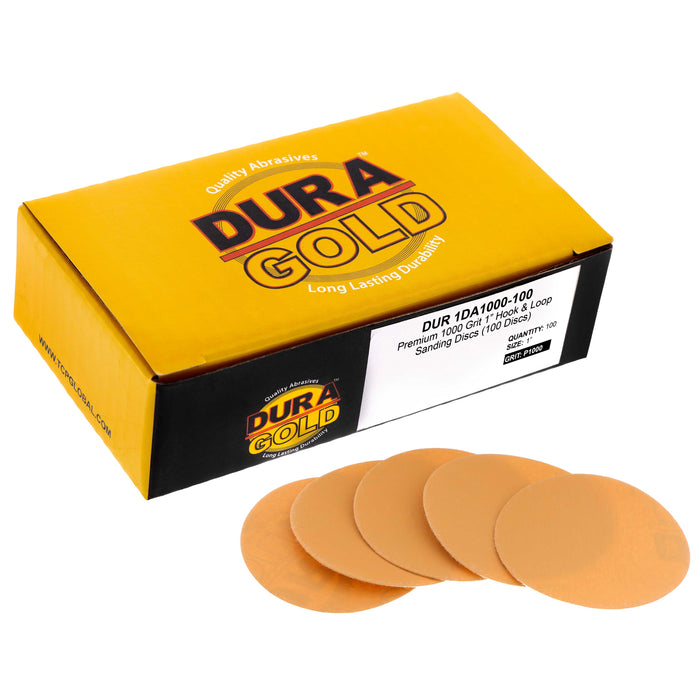 Premium - 1000 Grit 1" Gold Hook & Loop Sanding Discs for DA Sanders - Box of 100 Sandpaper Finishing Discs for Automotive and Woodworking