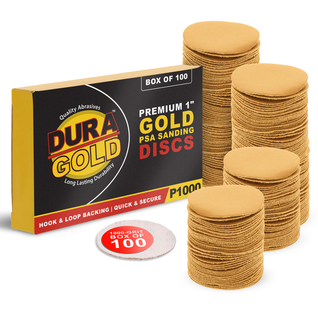 Premium - 1000 Grit 1" Gold Hook & Loop Sanding Discs for DA Sanders - Box of 100 Sandpaper Finishing Discs for Automotive and Woodworking