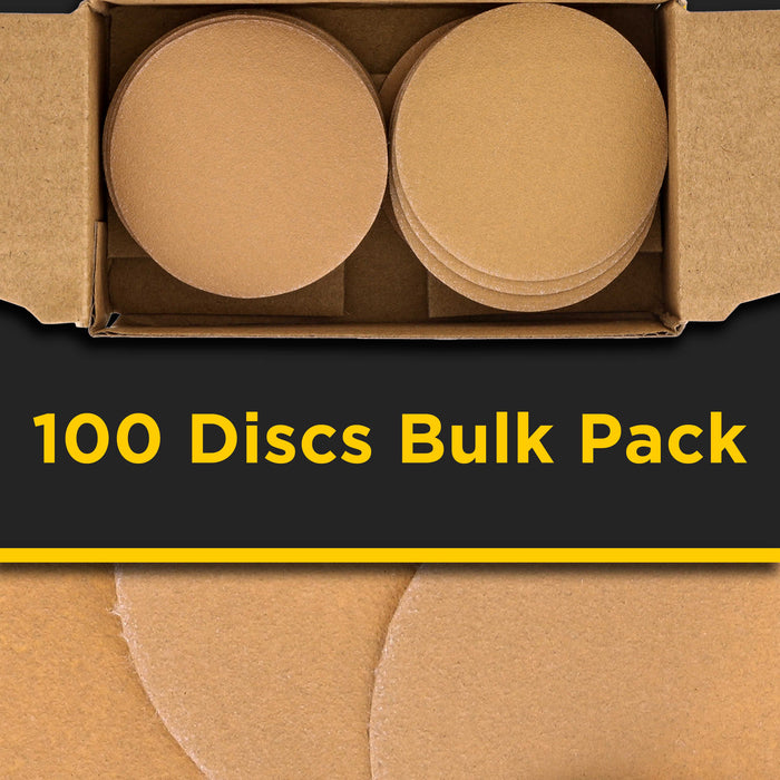 Premium - 220 Grit 1" Gold Hook & Loop Sanding Discs for DA Sanders - Box of 100 Sandpaper Finishing Discs for Automotive and Woodworking