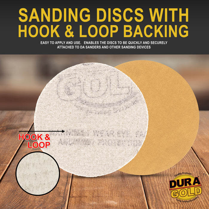 Premium - 320 Grit 1" Gold Hook & Loop Sanding Discs for DA Sanders - Box of 100 Sandpaper Finishing Discs for Automotive and Woodworking