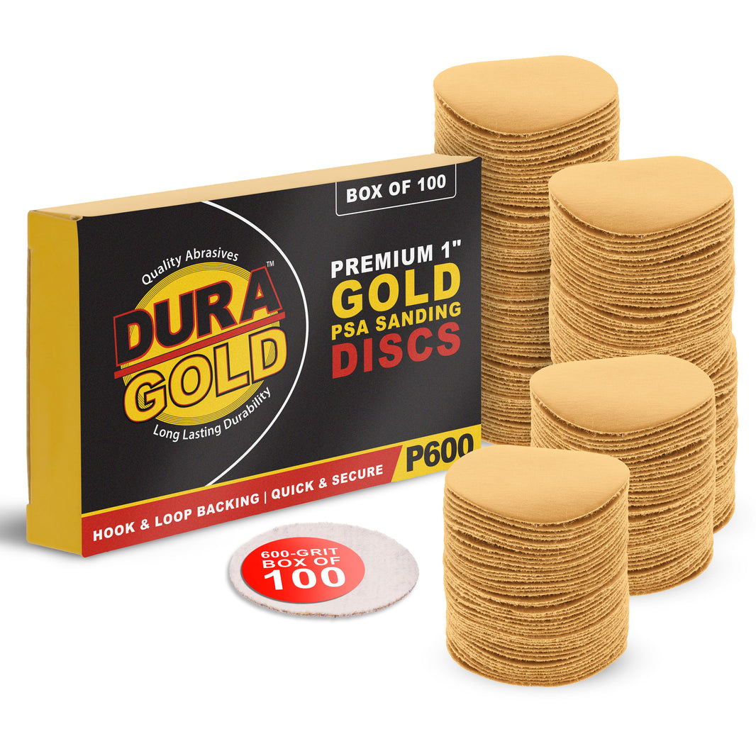 Premium - 600 Grit 1" Gold Hook & Loop Sanding Discs for DA Sanders - Box of 100 Sandpaper Finishing Discs for Automotive and Woodworking