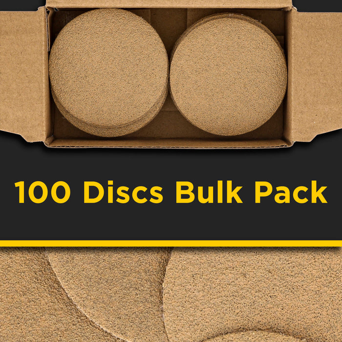 Premium - 80 Grit 1" Gold Hook & Loop Sanding Discs for DA Sanders - Box of 100 Sandpaper Finishing Discs for Automotive and Woodworking