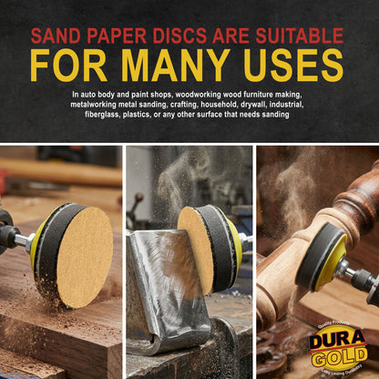 Premium - 80 Grit 1" Gold Hook & Loop Sanding Discs for DA Sanders - Box of 100 Sandpaper Finishing Discs for Automotive and Woodworking