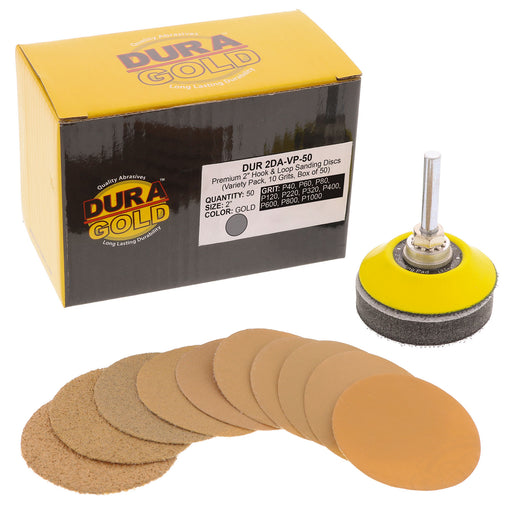 Variety Grit Pack - 2" Gold Hook & Loop Sanding Discs for DA Sanders - Box of 50