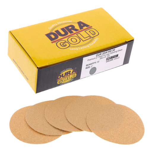 100 Grit - 2" Gold Hook & Loop Sanding Discs for DA Sanders - Box of 30