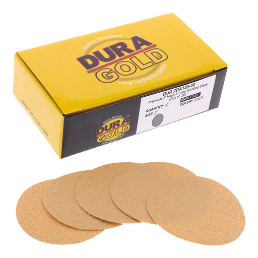 120 Grit - 2" Gold Hook & Loop Sanding Discs for DA Sanders - Box of 30