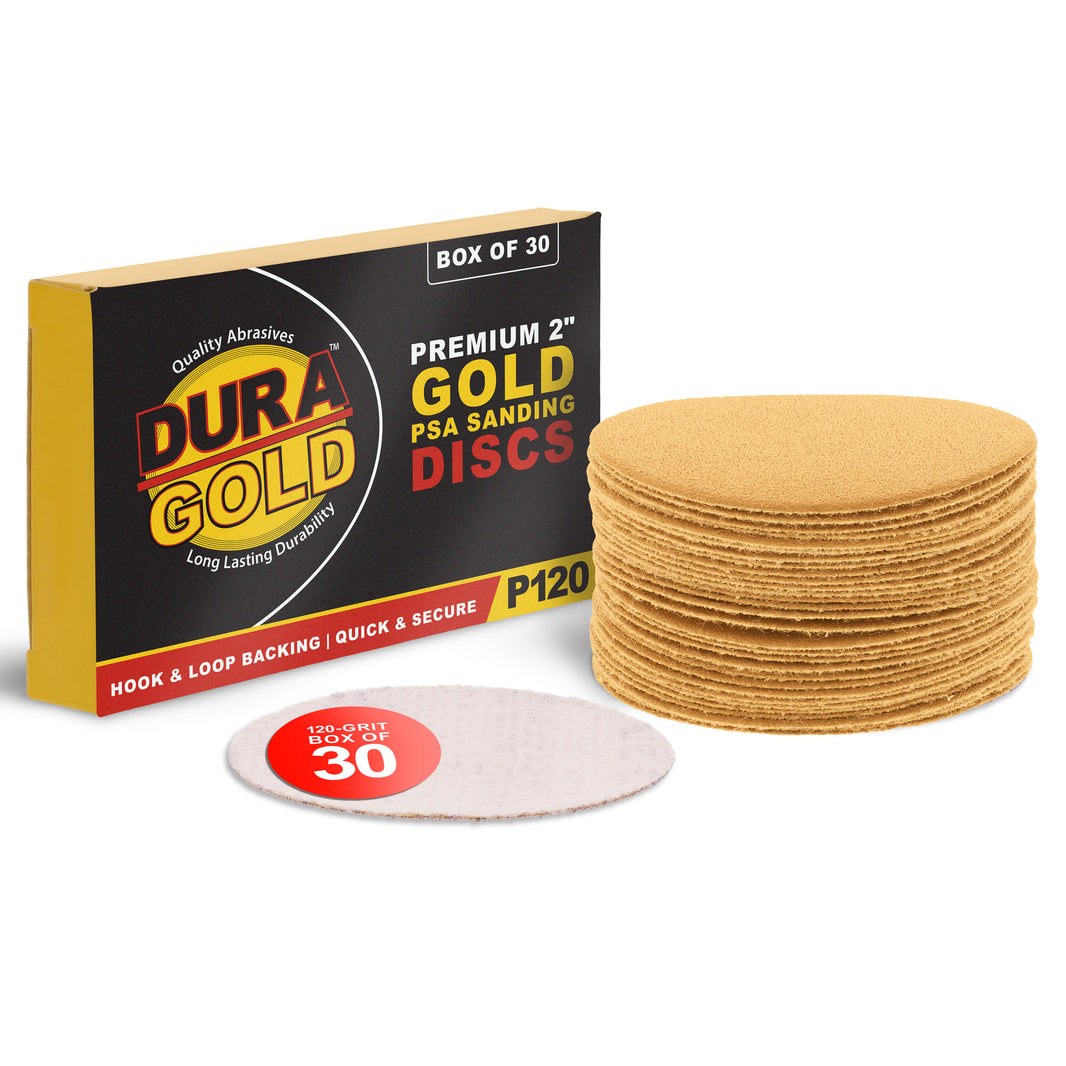 120 Grit - 2" Gold Hook & Loop Sanding Discs for DA Sanders - Box of 30