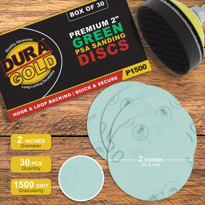 1500 Grit - 2" Gold Hook & Loop Sanding Discs for DA Sanders - Box of 30