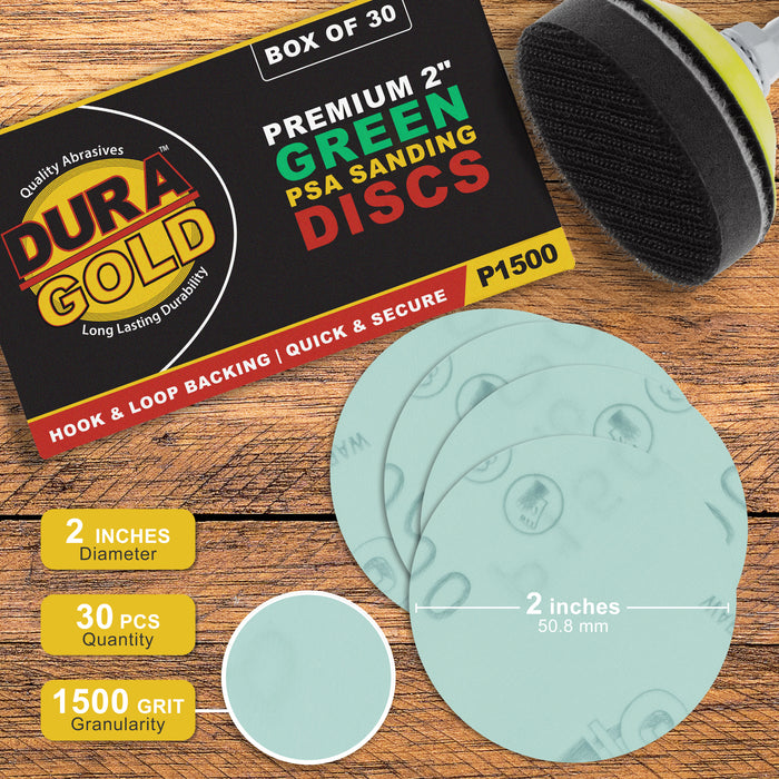 1500 Grit - 2" Gold Hook & Loop Sanding Discs for DA Sanders - Box of 30